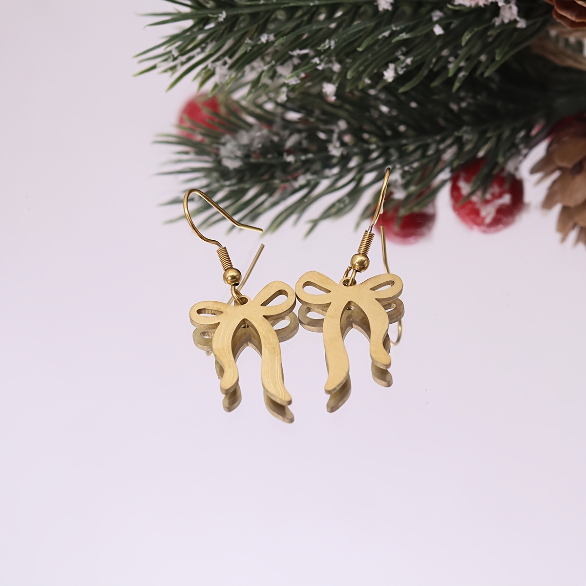 Women's Exquisite Ribbon Charms Bow Drop Earrings, Fashionable Design